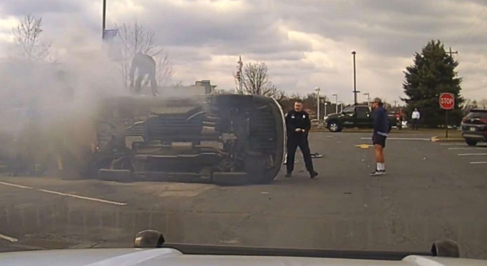 PHOTO: Westtown-East Goshen Regional Police posted this video to their Facebook account of Good Samaritans helping them to save a driver from a burning car after an accident in Westtown Township, Penn., March 14, 2018.