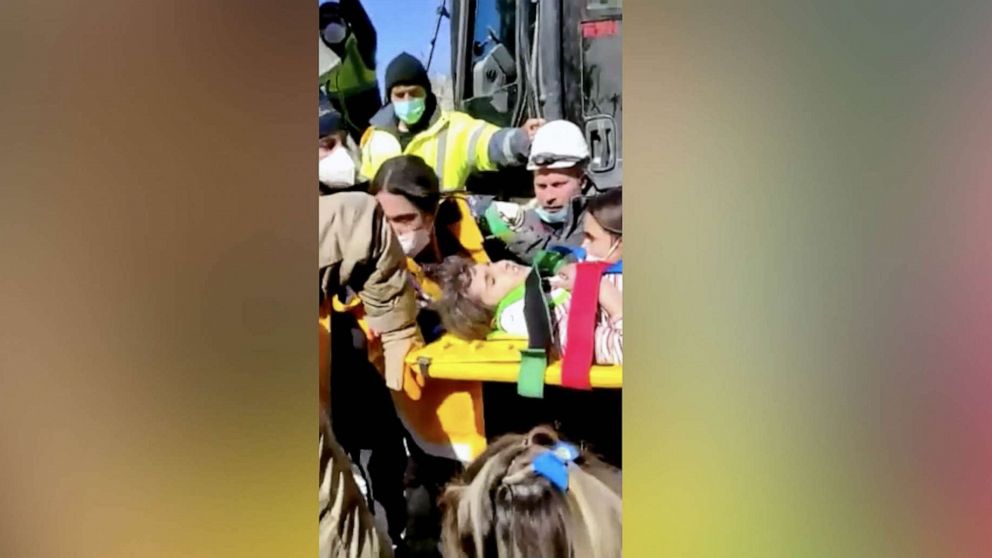 PHOTO: A video grab shows a girl named Miray which Turkey's transport minister says was rescued 178 hours after the earthquake on Feb. 6, in Adiyaman, Turkey.