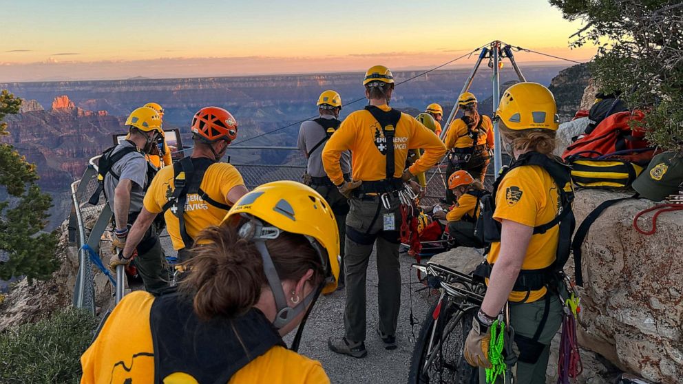 PHOTO: Grand Canyon National Park's Search and Rescue Team make a rescue after a boy fell over the edge on the North Rim of Grand Canyon National Park, Aug. 8, 2023.