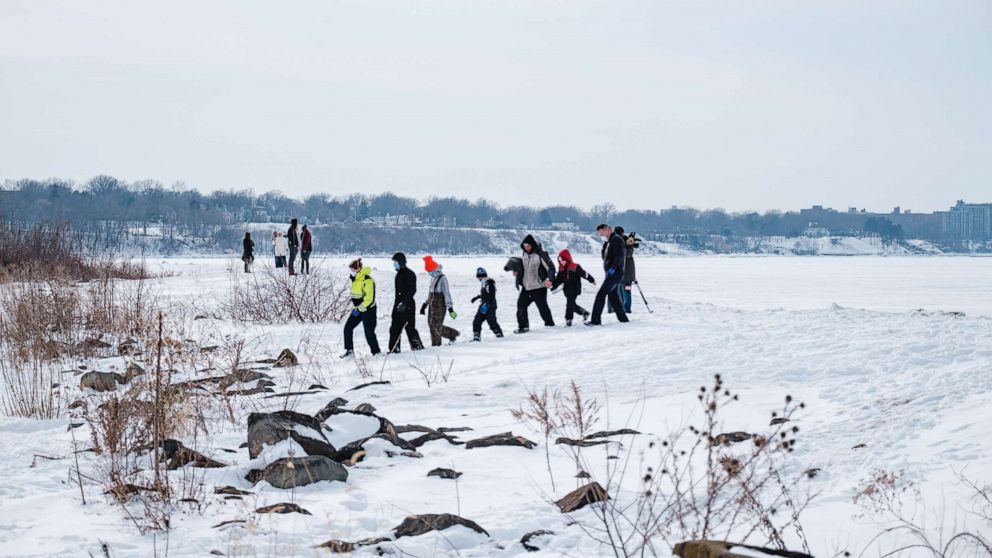 PHOTO: People rescued off the ice of Lake Erie, Feb. 21, 2021, at Edgewater Park in Cleveland.
