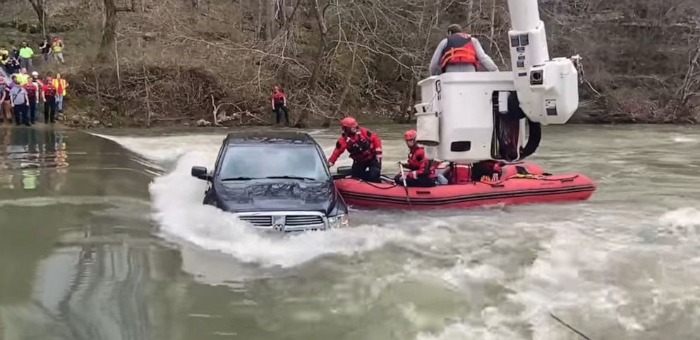 PHOTO: DeKalb County Fire Department and the Smithville-DeKalb County Rescue Squad rescue 5 people who were trapped in a truck that slid off a water-covered bridge in Liberty, Ten., Feb. 28, 2021.