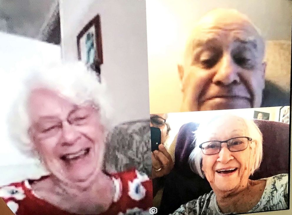 PHOTO: Una Pereira, Mary Winifred Meloy, and John Davis video chat on Facebook.