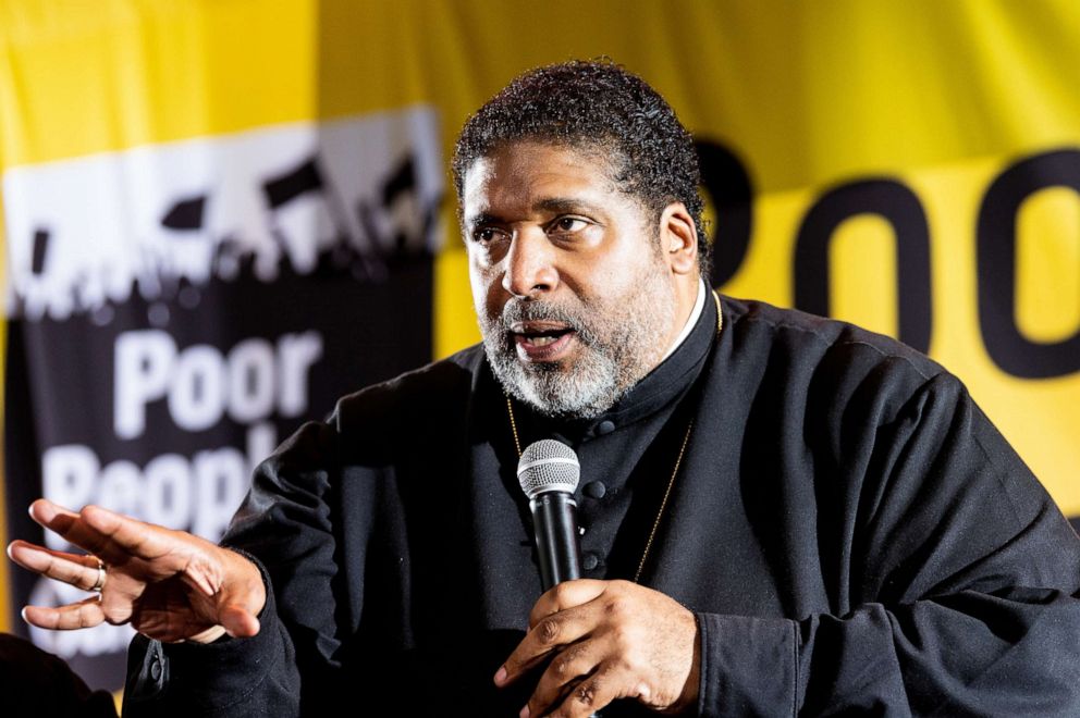 PHOTO: Rev. Dr. William J. Barber II speaking at the Poor Peoples Moral Action Congress taking place at Trinity Washington University in Washington, June 17, 2019.