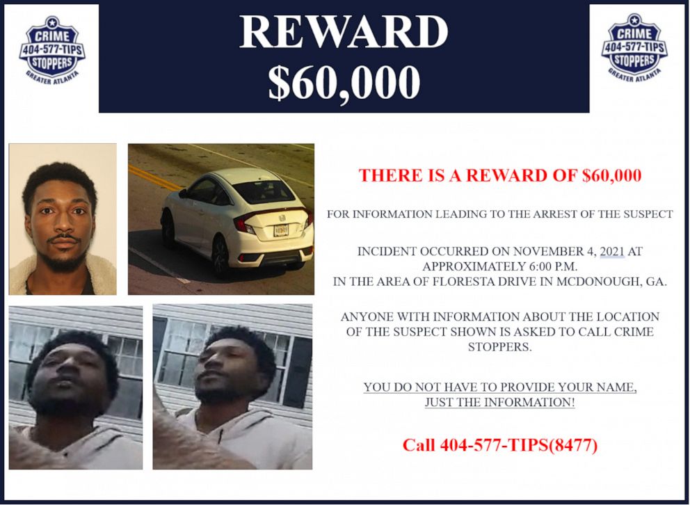 PHOTO: The Henry County Police Department in McDonough, Ga., released this reward poster on Nov. 9, 2021, to aid in the apprehension of a suspect in the shooting death of Police Officer Paramhans Desai.