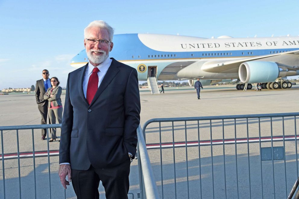 PHOTO: City of Lancaster Mayor R. Rex Parris poses with Air Force One at LAX Airport on February 18, 2020 in Los Angeles.