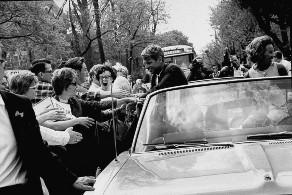 PHOTO: Senator Robert F. Kennedy and wife campaigning in Indiana Presidential primary, March 1968.