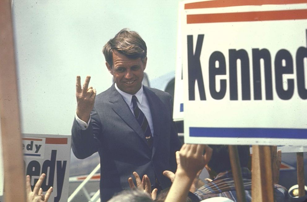 PHOTO: Presidential contender Bobby Kennedy campaigning, 1968.