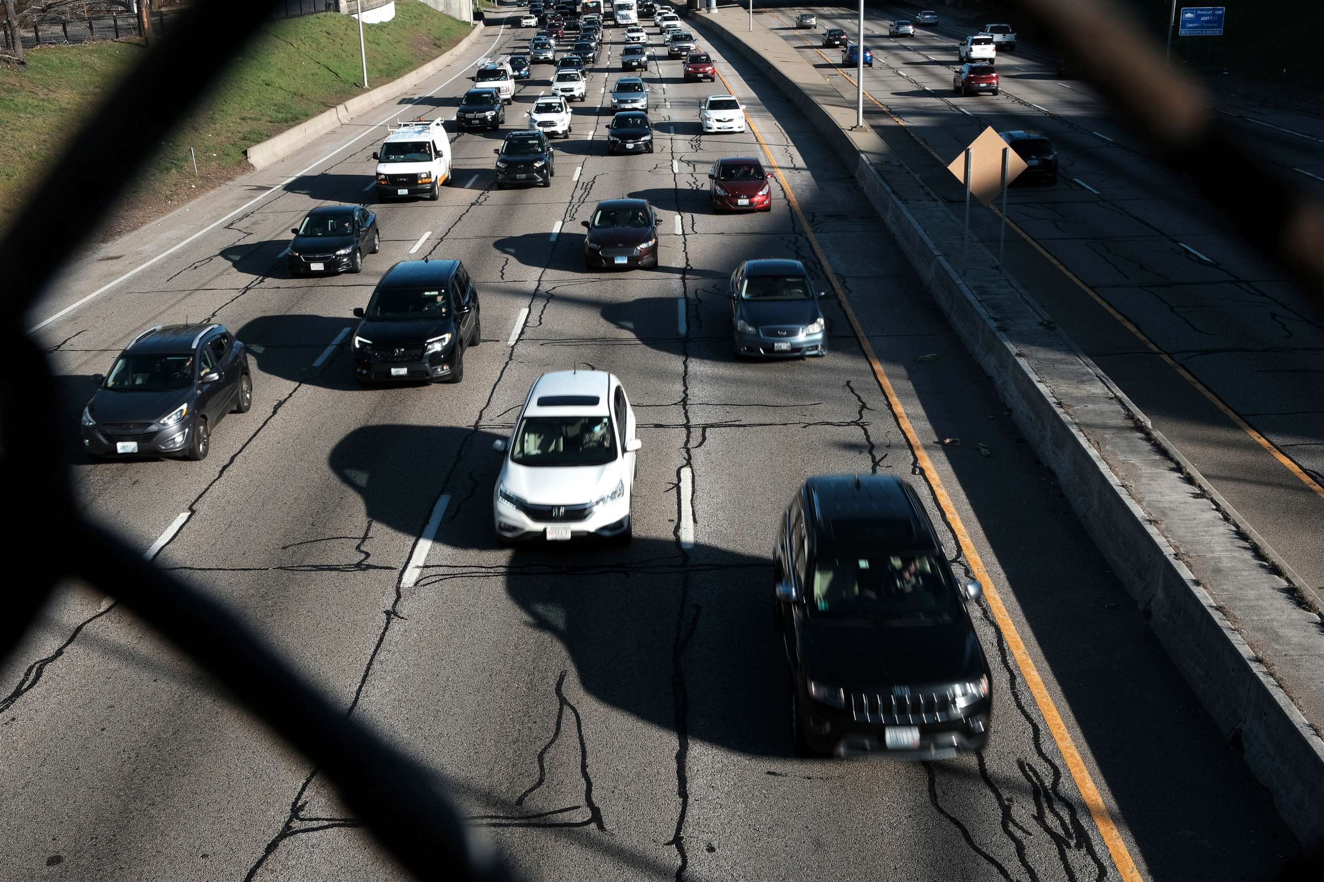 PHOTO: Motorists drive down a highway on April 08, 2021 in Providence, Rhode Island.