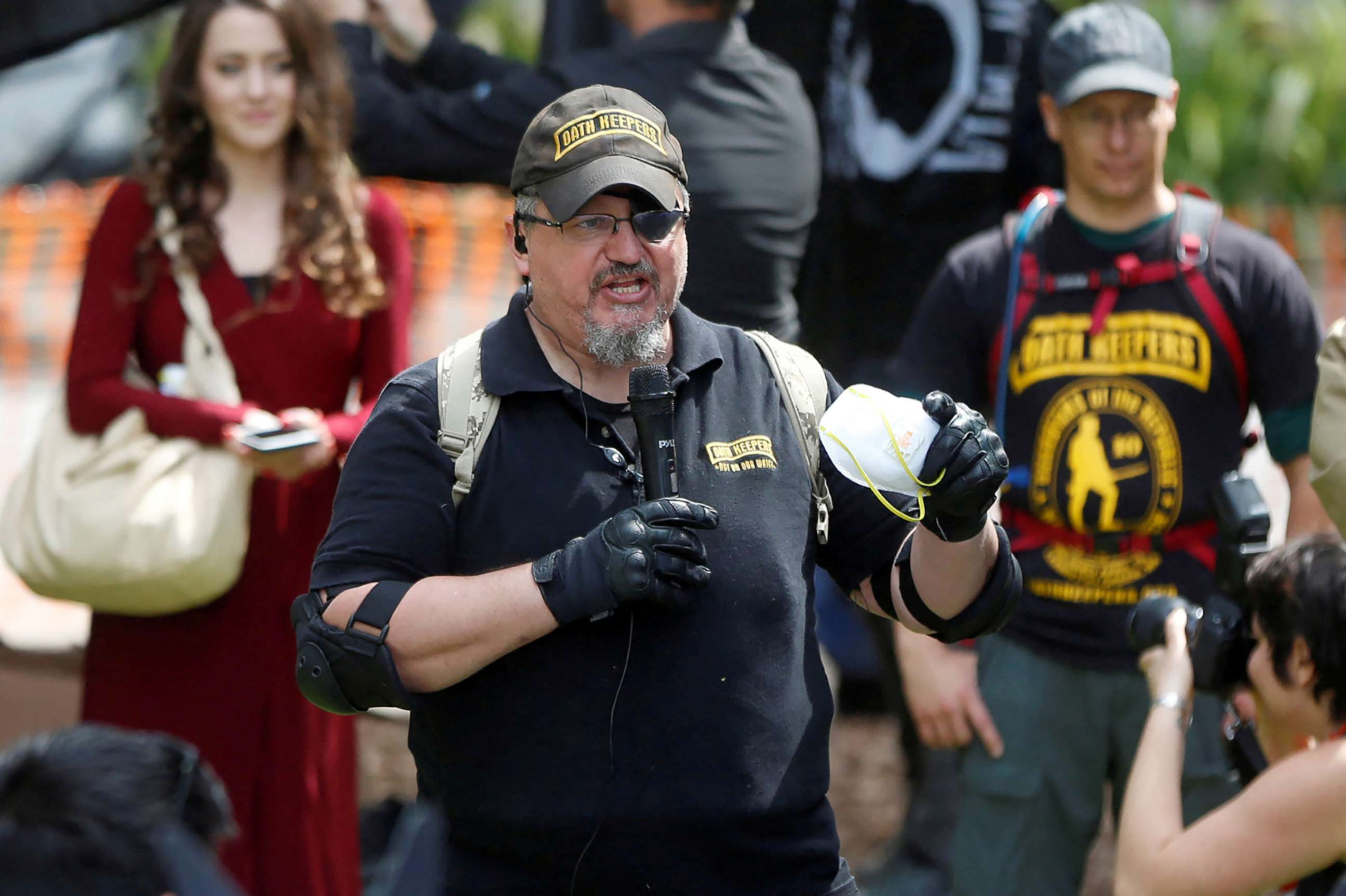 PHOTO: Oath Keepers founder, Stewart Rhodes, speaks during the Patriots Day Free Speech Rally in Berkeley, Calif., April 15, 2017.