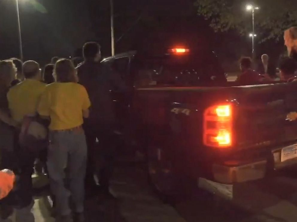 PHOTO: Protesters were pepper sprayed after climbing on a truck and surrounding it as it tried to exit an ICE facility in Central Falls, R.I., on Wednesday, Aug. 14, 2019.
