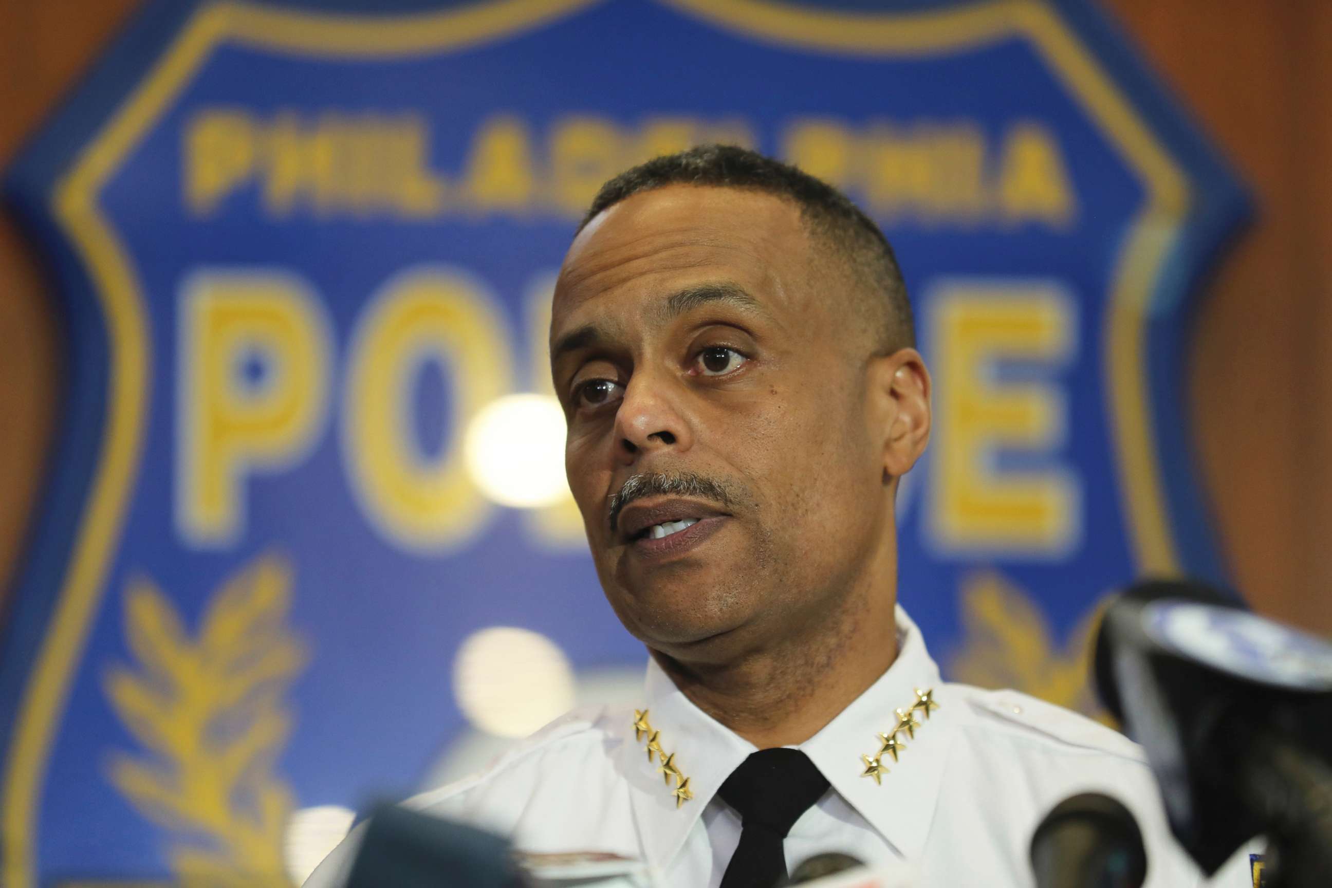 Philadelphia Police Commissioner Richard Ross speaks to the media during a press conference, April 19, 2018 in Philadelphia. Ross apologized to the two black men who were arrested at a city Starbucks.