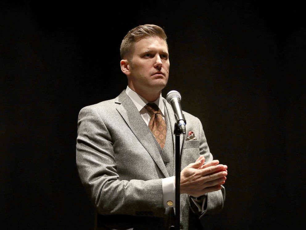 PHOTO: White nationalist Richard Spencer, who popularized the term alt-right speaks during a press conference at the Curtis M. Phillips Center for the Performing Arts, Oct. 19, 2017, in Gainesville, Fla.
