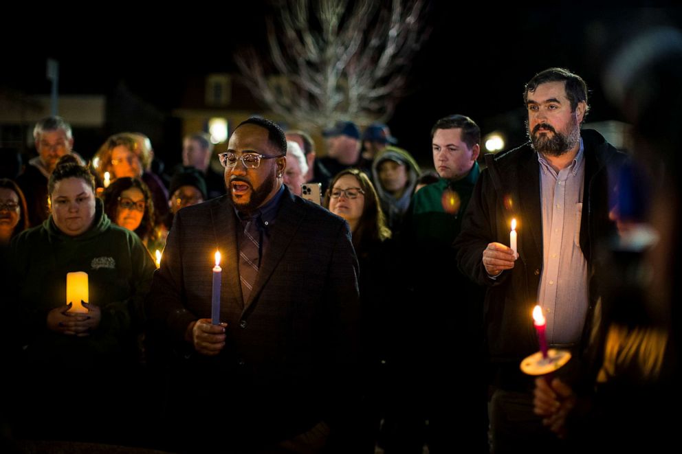PHOTO: In this Jan. 9, 2023, file photo, Newport News Councilman Elect John Eley speaks at a candlelight vigil in honor of Richneck Elementary School first-grade teacher Abby Zwerner at the School Administration Building in Newport News, Va.