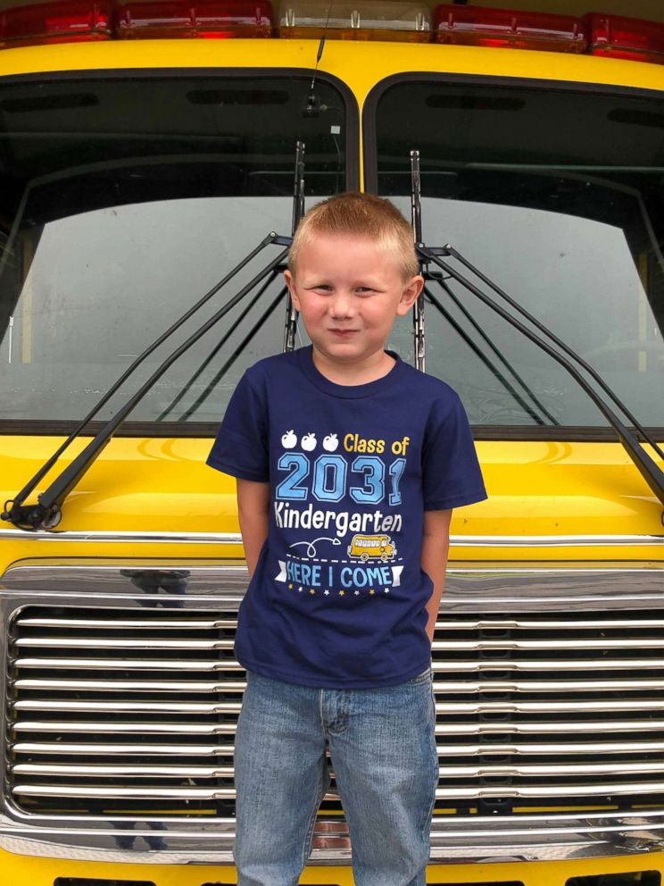 PHOTO: Cooper Brooks, 5, rode a fire truck to his first day of kindergarten just as his late father, fireman Christopher Brooks, wanted. 