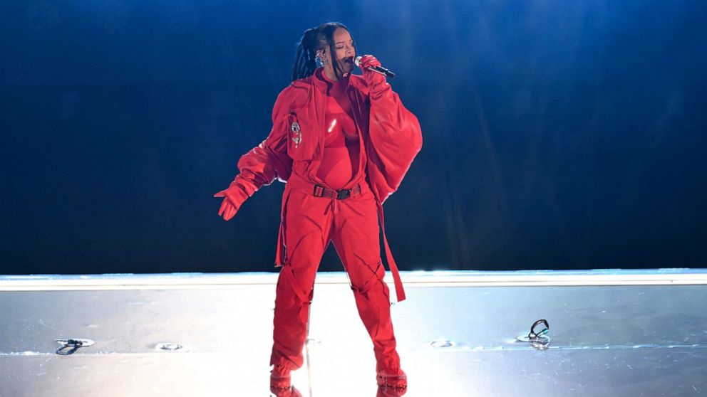 PHOTO: Rihanna performs during the halftime show of Super Bowl Feb. 12, 202, in Glendale, Ariz.