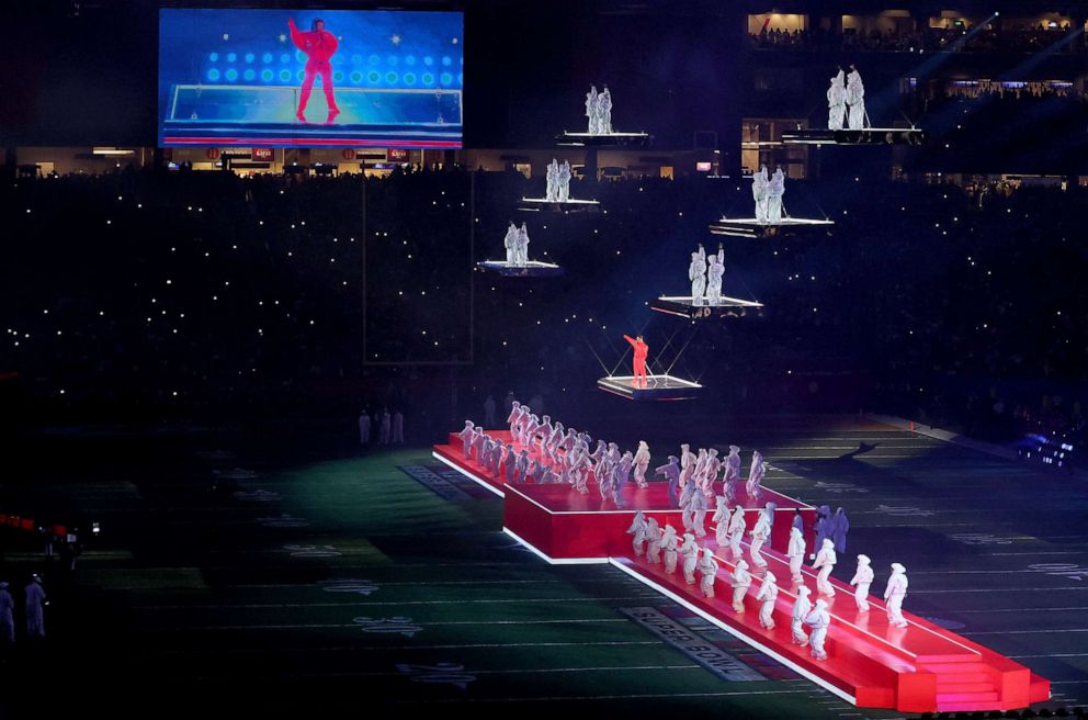 PHOTO: Rihanna performs during the halftime show of Super Bowl Feb. 12, 202, in Glendale, Ariz.