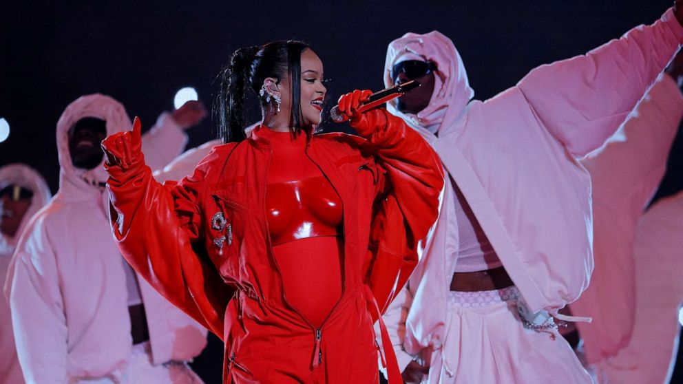 PHOTO: Rihanna performs during the halftime show of Super Bowl Feb. 12, 202, in Glendale, Ariz.