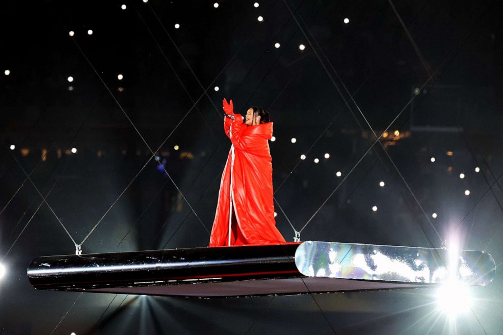 PHOTO: Rihanna performs during the halftime show of Super Bowl Feb. 12, 202, in Glendale, Ariz.