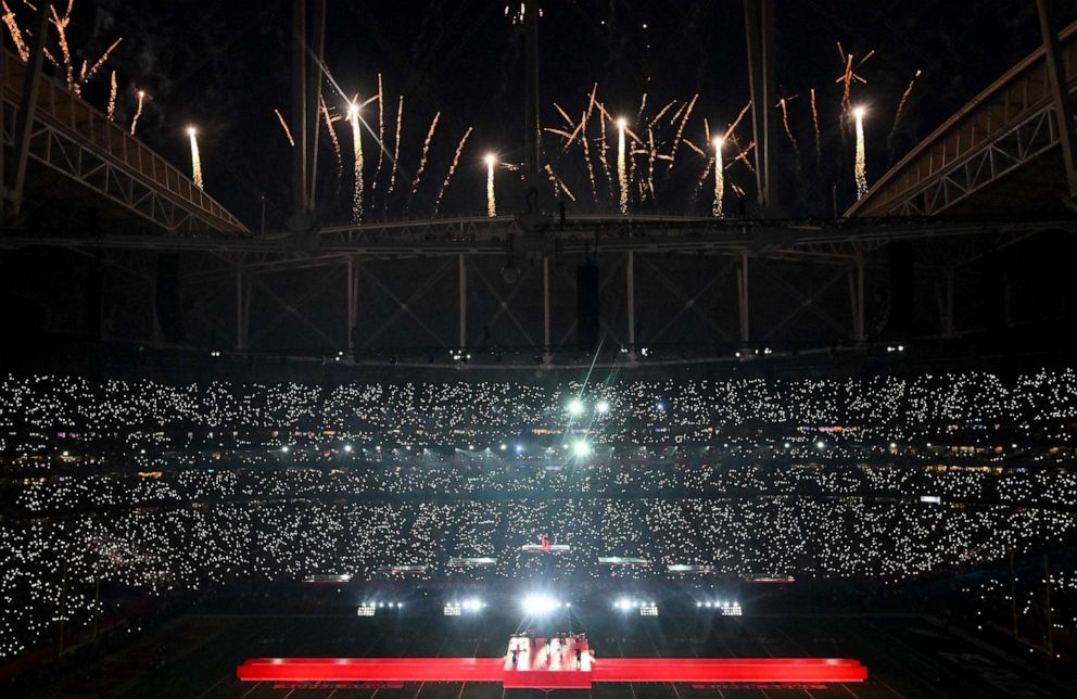 PHOTO: Rihanna performs during the halftime show of Super Bowl Feb. 12, 202, in Glendale, Ariz.