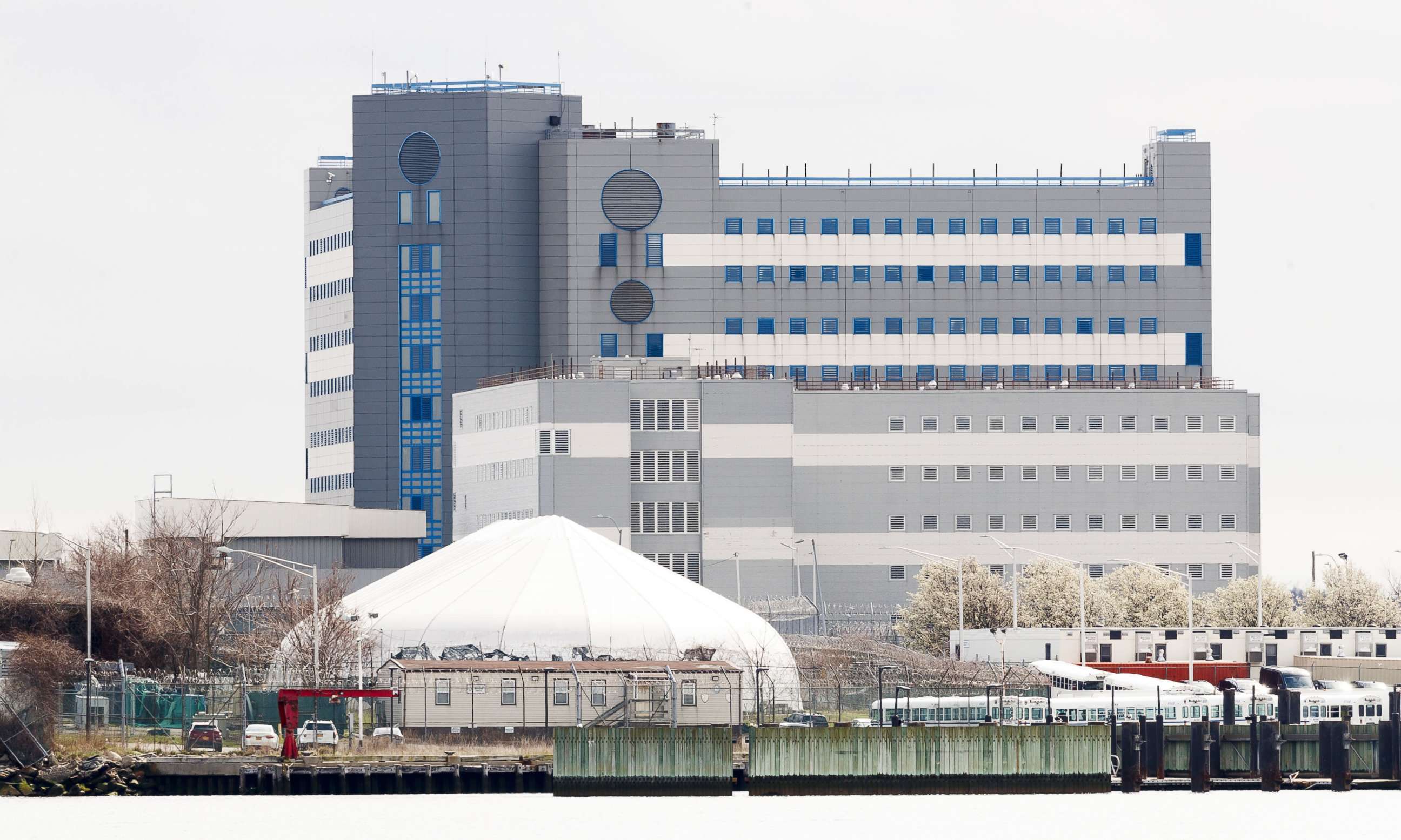 PHOTO: Sections of the complex at the Rikers Island correctional facility in New York are pictured on March 31, 2020.