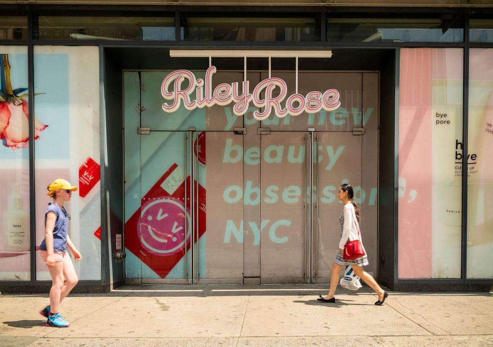 PHOTO: Signage on a storefront announces the imminent arrival of a Riley Rose beauty and make up store in Herald Square in New York, June 28, 2019.