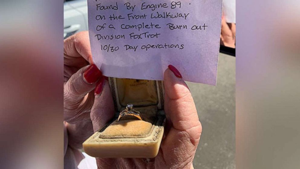 PHOTO: The Los Angeles Fire Department found a ring in a burned-out home following the Getty Fire on Oct. 30, 2019. It turns out the same ring had survived the 1961 Bel Air Fire and was reunited with its owner.