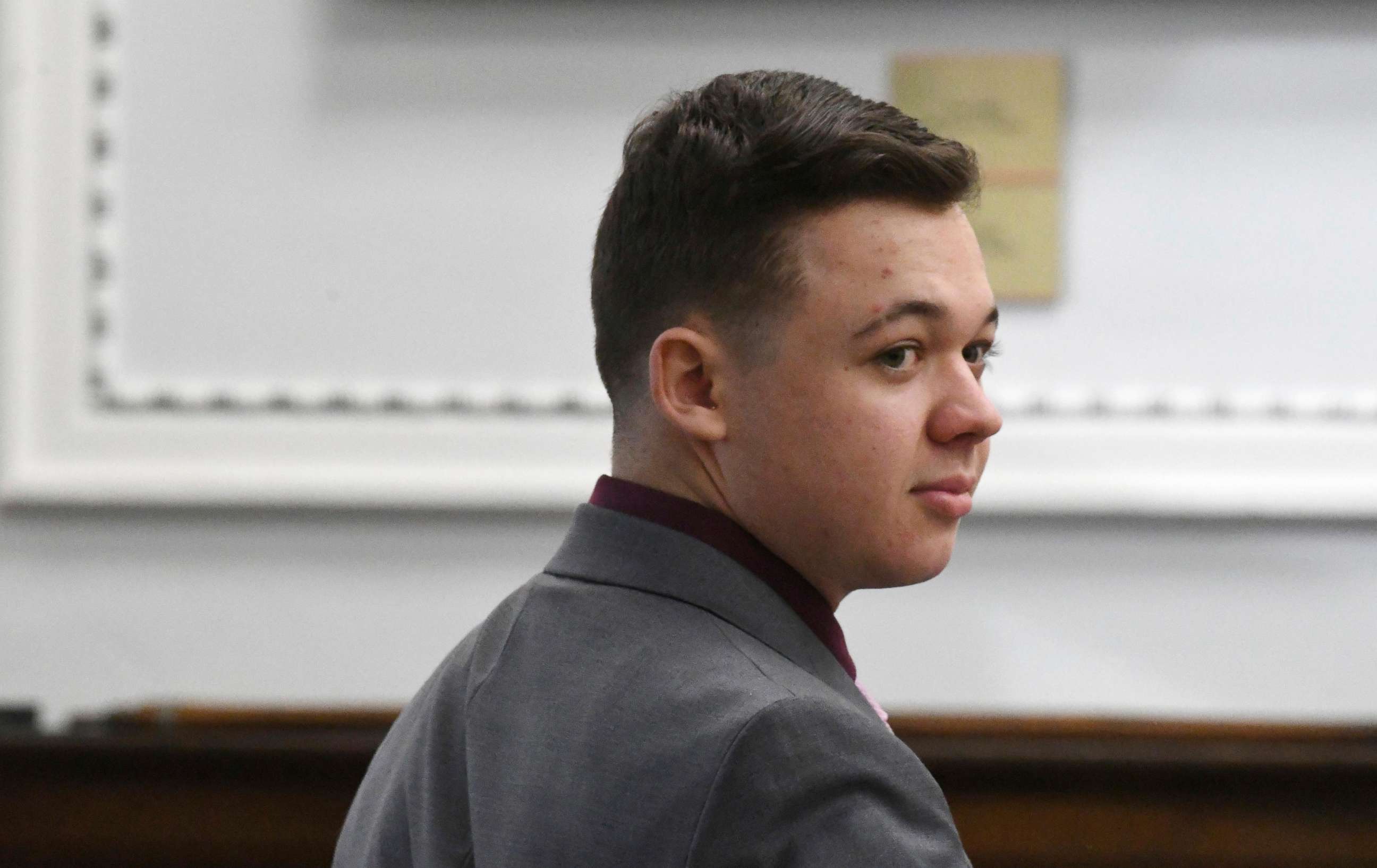 PHOTO: Kyle Rittenhouse waits for the start of his trial at the Kenosha County Courthouse in Kenosha, Wis., Nov. 9, 2021.