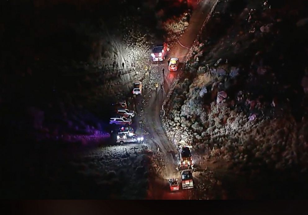 PHOTO: An aerial view of the site after a firefighting helicopter crashed in Riverside County, California, on Sunday, August 6, 2023.