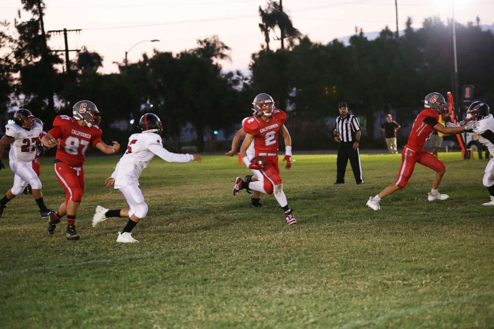 PHOTO: Running back Enos Zornoza, a student at the California School for the Deaf in Riverside, is pictured during one of the Cubs Varsity football team games in 2021.