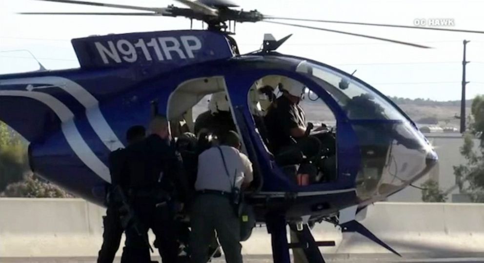 PHOTO: A police helicopter airlifted the injured CHP officer to the hospital.