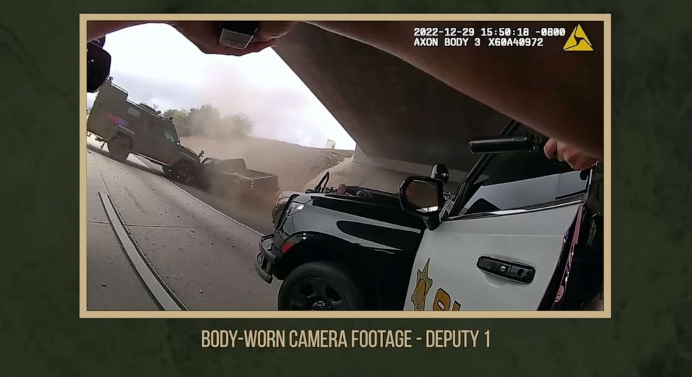 PHOTO: Body-worn camera footage released by the Riverside County Sheriff's Department shows the confrontation between deputies and William Shea McKay on Interstate 15, Dec. 29, 2022.