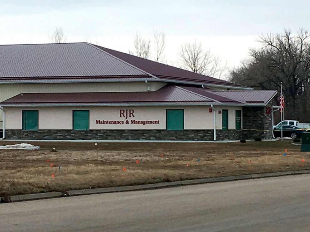 PHOTO: Cars are parked outside RJR Maintenance and Management in Mandan, N.D., April 1, 2019.