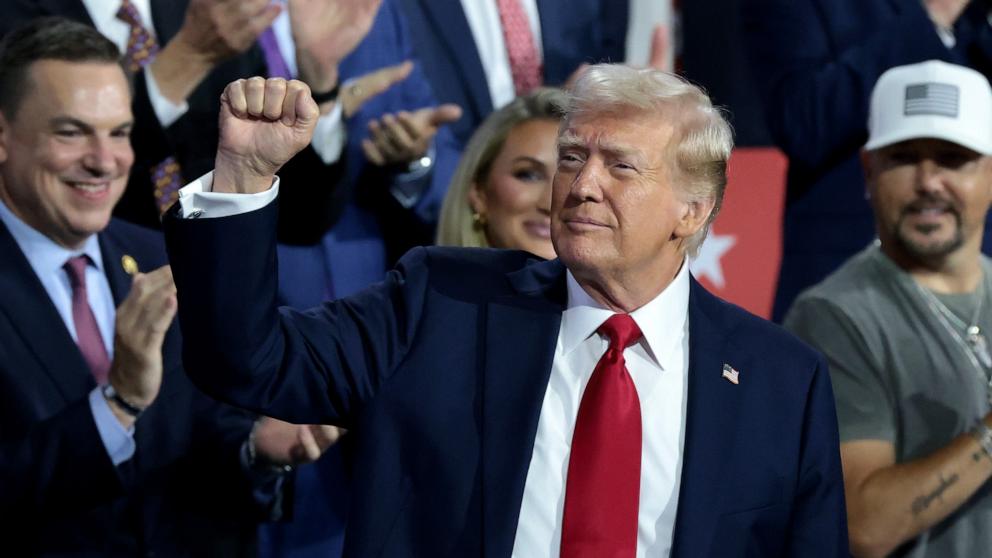 PHOTO: Former President Donald Trump arrives on the fourth day of the Republican National Convention, July 18, 2024, in Milwaukee.