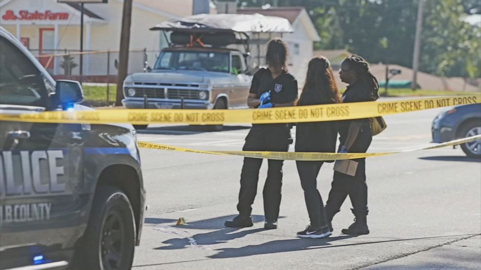 PHOTO: DeKalb County Police investigate a shooting in Stone Mountain, Georgia, on July 22, 2019, in which detectives say a man was shot in the head while attempting to break up a road rage confrontation.