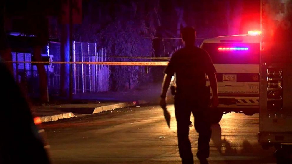 PHOTO: Police at the scene of a shooting in Phoenix, Ariz, April 3, 2019, following an apparent road rage shooting which killed a 10-year-old girl and injured her father.