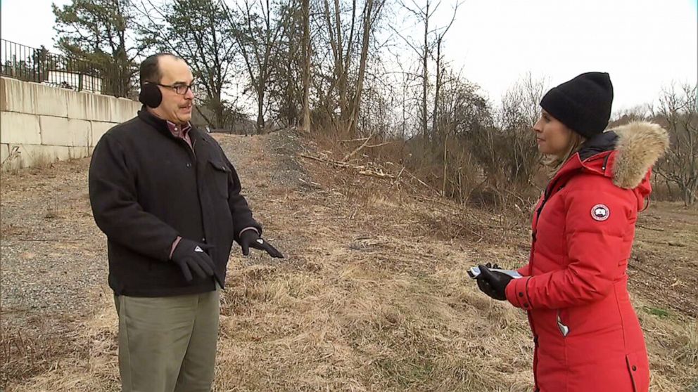 PHOTO: PennFuture Director Rob Altenberg talks to ABC's Elizabeth Schulze at the site of a former waste coal pit in Pennsylvania on Jan. 10, 2022.