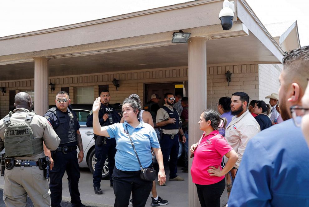 PHOTO: Law enforcement guards guard the site of a suspected shooting near Robb Elementary School in Uvalde, Texas, on May 24, 2022.
