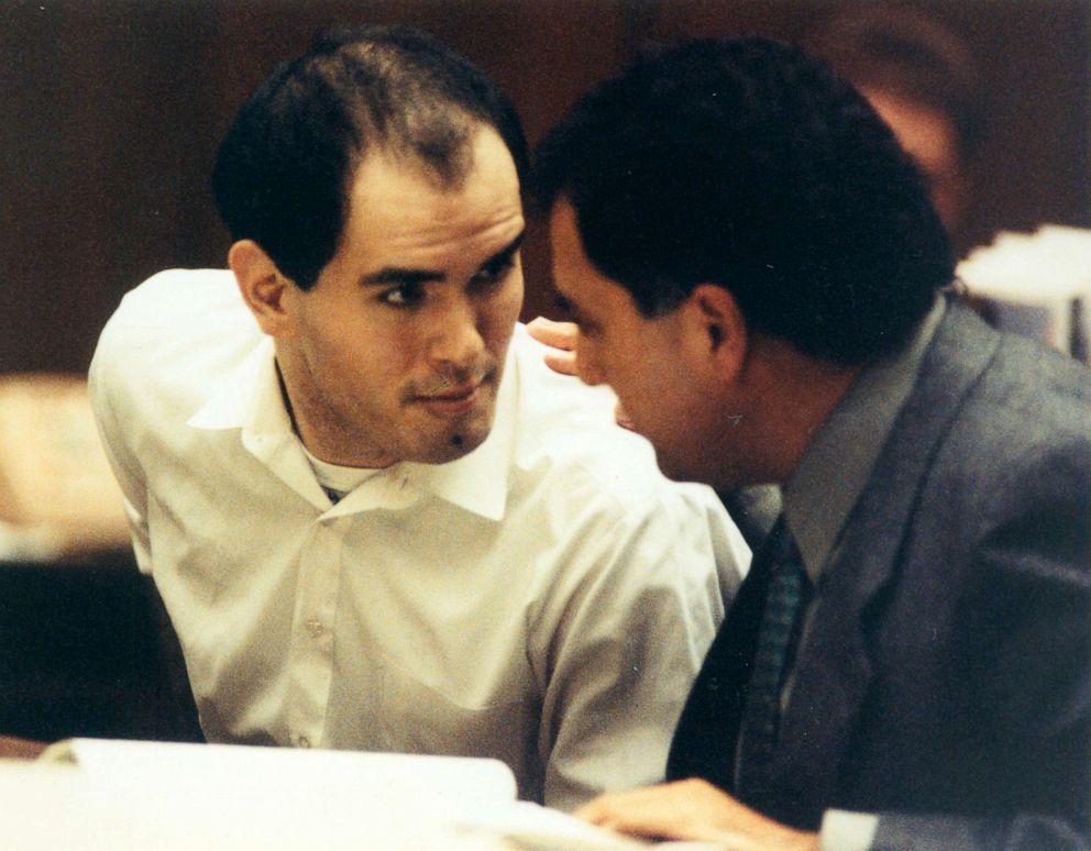 PHOTO: Robert Bardo speaks with his lawyer after being found guilty of premeditated murder of actress Rebecca Schaeffer, Oct. 29, 1991, in Los Angeles.