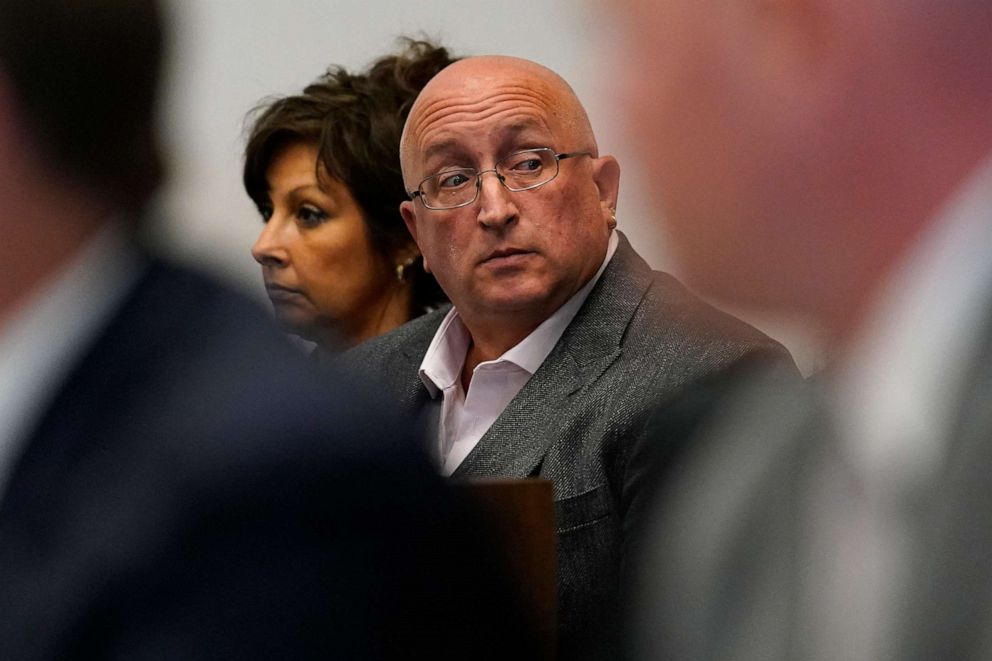 PHOTO: In this Aug. 3, 2022, file photo, Robert E. Crimo III's father Robert Crimo Jr., and mother Denise Pesina, attend to a hearing for their son in Lake County court, in Waukegan, Ill.