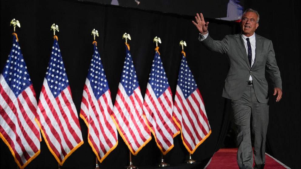 PHOTO: Robert F. Kennedy Jr., arrives before Republican presidential nominee former President Donald Trump speaks during a campaign rally at Macomb Community College, Nov. 1, 2024, in Warren, Mich.