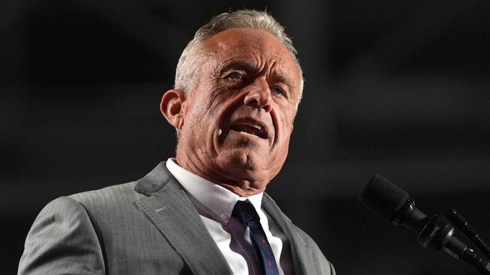 PHOTO: Robert F. Kennedy Jr., speaks before Republican presidential nominee former President Donald Trump at a campaign rally at Macomb Community College, Nov. 1, 2024, in Warren, Mich.