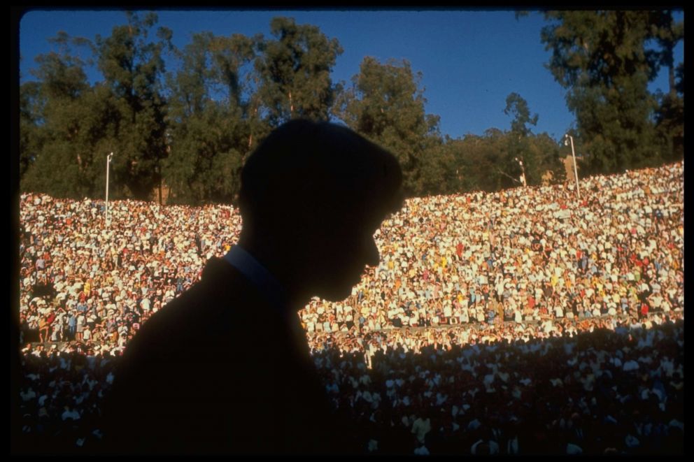 PHOTO: Robert F. Kennedy (silhouetted) speaks at U.C. Berkeley's Greek Theatre on behalf of Gov. Edmund G. Brown, Oct. 1, 1966.