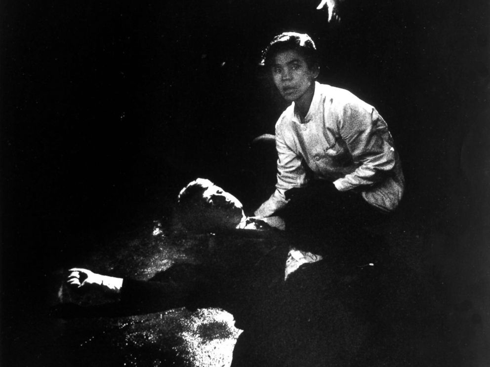 PHOTO: Sen. Robert Kennedy sprawled semi-conscious in his own blood after being shot in brain and neck while busboy Juan Romero tries to comfort him, in kitchen at hotel, June 5, 1968.