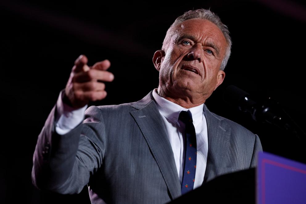 PHOTO: Robert F. Kennedy Jr. speaks during a campaign rally for Republican presidential nominee, former President Donald Trump at Macomb Community College on Nov. 1, 2024, in Warren, Michigan.