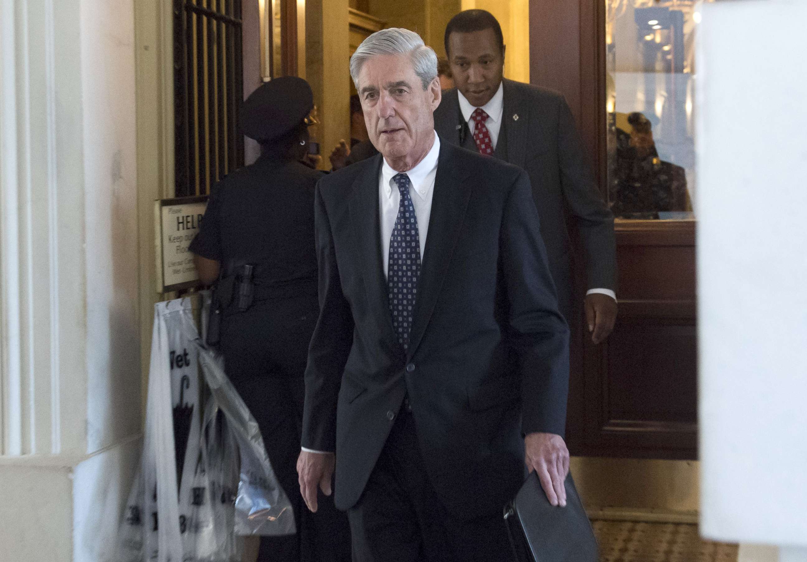 PHOTO: Former FBI Director Robert Mueller, special counsel on the Russian investigation, leaves following a meeting with members of the U.S. Senate Judiciary Committee at the US Capitol, June 21, 2017, in Washington. 