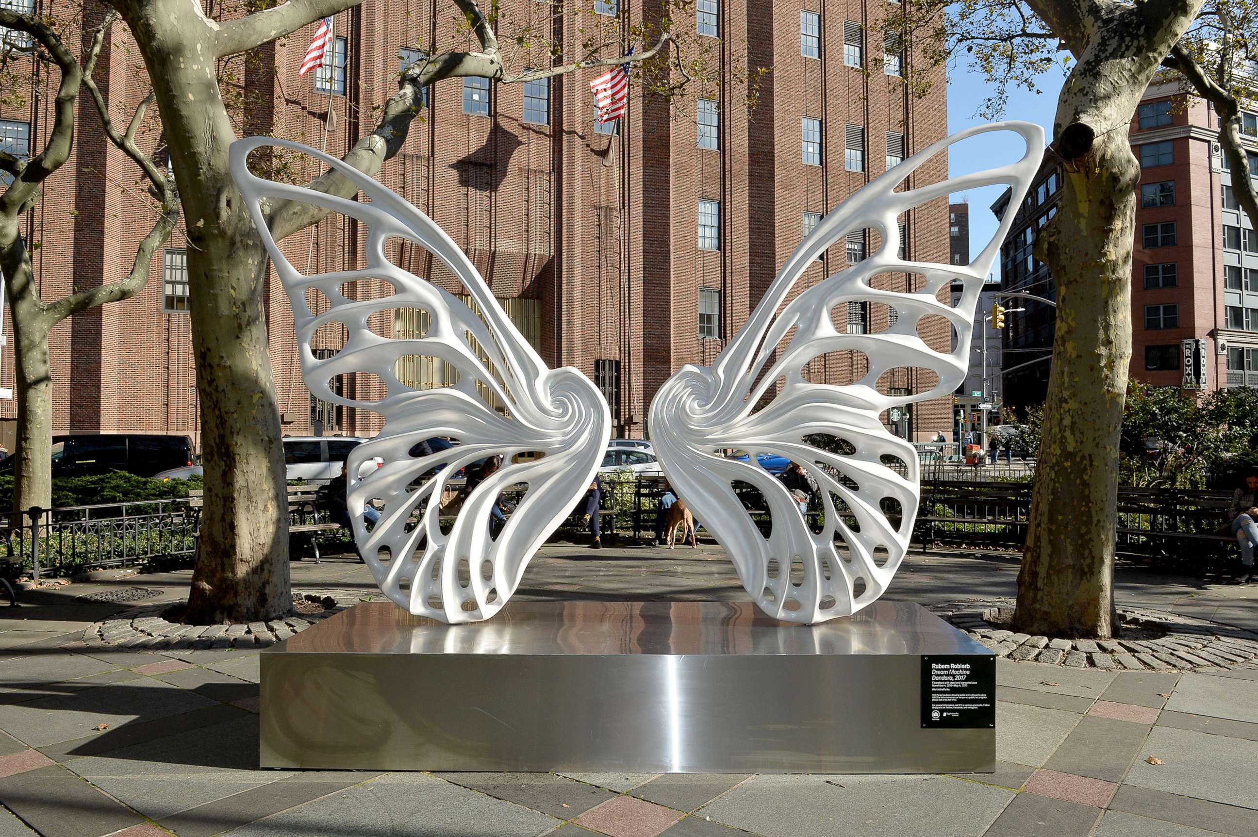 PHOTO: A view of the sculpture by Rubem Robierb dedicated to the transgender GNC community In NYC's Tribeca Park, Nov. 4, 2019, in New York City.