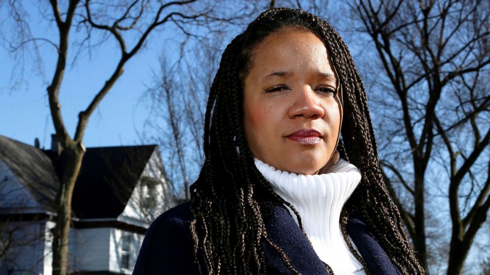 PHOTO: Evanston Alderman Robin Rue Simmons, who spearheaded the city's reparations initiative, poses near her home in the Fifth Ward in Evanston, Ill., March 19, 2021.