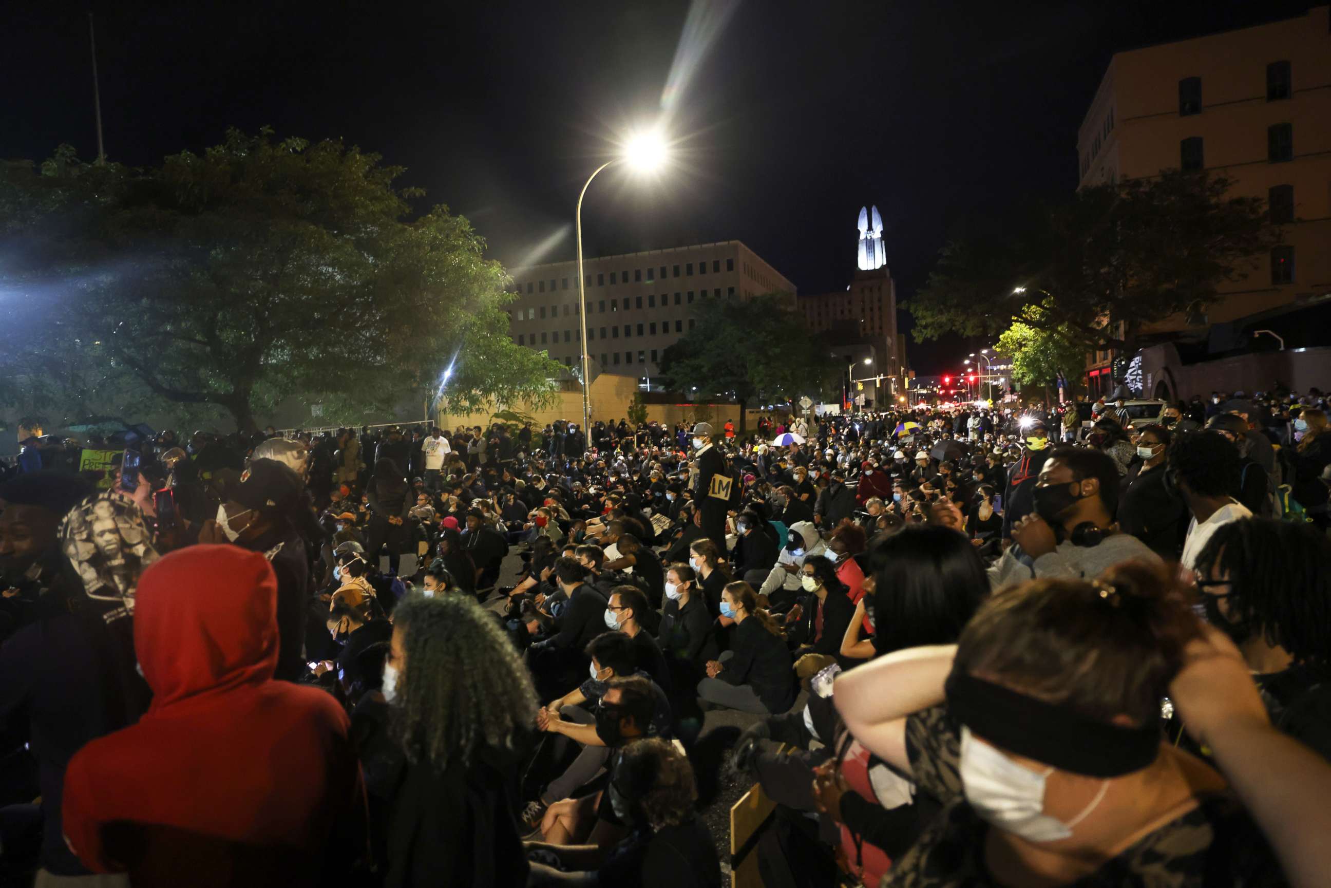 PHOTO: Demonstrators take up space in front of the Public Safety building after marching for Daniel Prude on September 06, 2020 in Rochester, New York. 