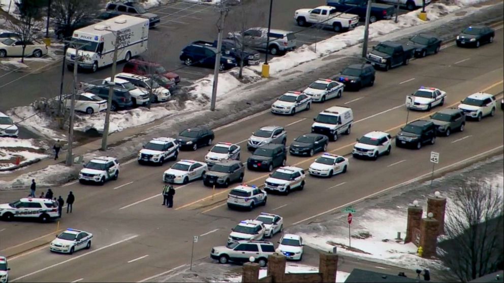 PHOTO: Heavy police presence seen outside an Extended Stay hotel in Rockford Ill., where an active shooter was reported on March 7, 2019