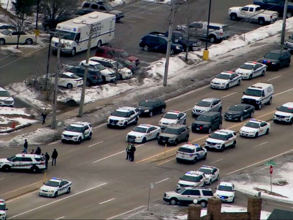 PHOTO: Heavy presence of police seen outside a hotel for long stays in Rockford, Illinois, where an active shooter reportedly reported on March 7, 2019.